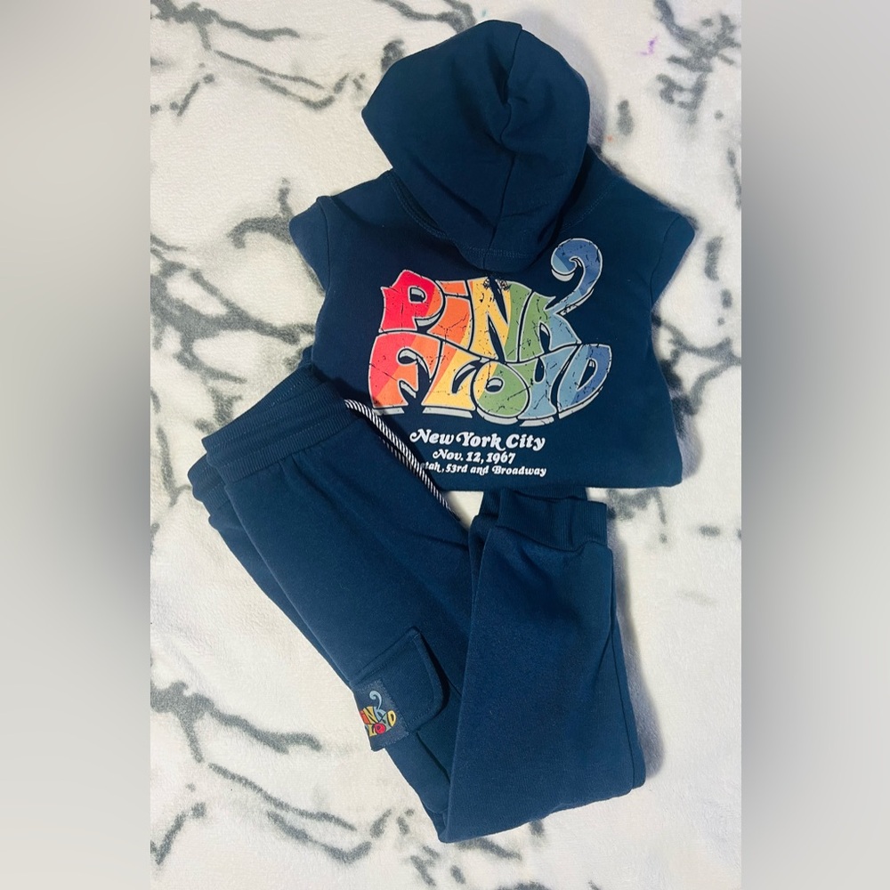 PINK FLOYD Navy Blue Toddler Boy Size 4T-5T Hoodie and Joggers Set